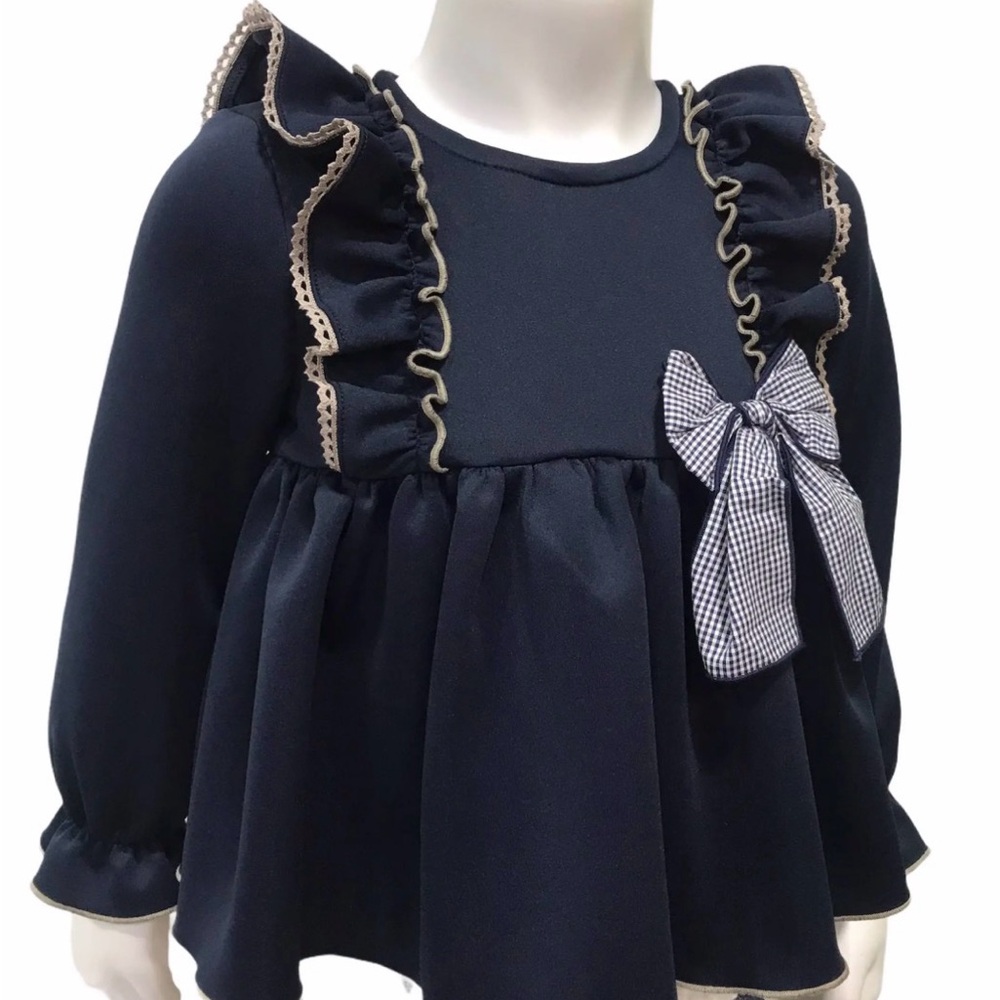 Elegant Navy Kids Blouse with Ruffles and Bow